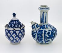 A miniature blue and white ‘Kraak porselein’ style Kendi, the globular body supporting a domed spout