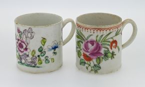 Two Bow cans, with polychrome floral decoration. (2)