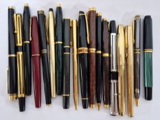 A collection of fountain pens, to include Parker, Waterman, Sheaffer, etc, mainly 14k nibs, with