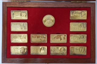 A Centenary of Sir Winston Churchill cased set of twelve silver gilt ingots with medallion issued by