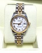 Rolex, a ladies Oyster Perpetual Datejust wristwatch, stainless steel and gold bracelet,