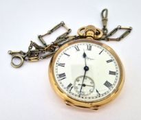A Waltham open face pocket watch with roman numerals and sub seconds dial, set in 9ct gold, total