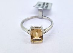 Gemporia, a Champagne Danburite and diamond ring, set in 9k white gold, size U, with certificate