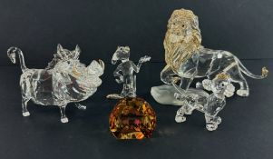 Swarovski Crystal Glass, Disney - Lion King - Mufasa, Timon, Pumba, Simba Lion Cub and Plaque, no