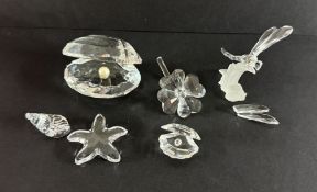 Swarovski Crystal Glass, small collection including Clam shell, Flower etc (dragon fly damage), no