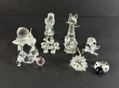 Swarovski Crystal Glass, small collection including Lady Bug, Kitten with ball, Snail, Mouse etc, no