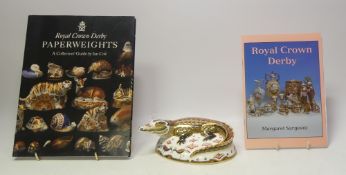 Boxed Royal Crown Derby Paperweight Crocodile. 21st Anniversary Gold Stopper. Includes a Royal Crown