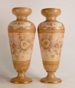 Pair of Carlton Blush ware vases in the Arvista pattern by Wiltshaw & Robinson, c1900, height 27.5cm