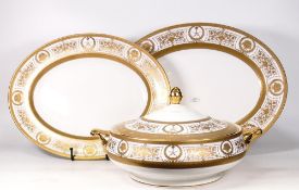 De Lamerie Fine Bone China heavily gilded Emperor patterned large 32cm tureen, 39cm & 35cm platter