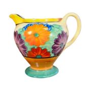 Clarice Cliff for Wilkinson, Gayday Pattern Cream Jug. Rerstoration to handle.