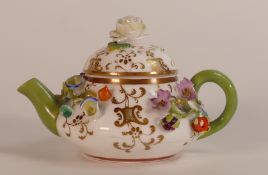 Meissen, 19th century florally encrusted tea pot. a/f. Height: 6cm