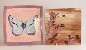 Frank Brookes USA Studio design two shallow square bowls decorated with Butterfly and floral