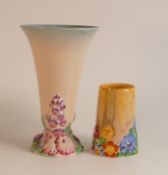 Clarice Cliff for Wilkinson Ltd. Foxglove pattern trumpet vase and My Garden pattern small vase.