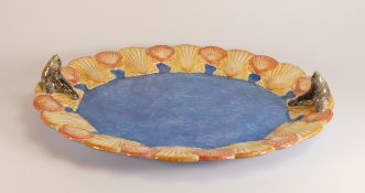 A Large Frank Brookes USA Studio design twin handled Sealion and Shell platter, length: 47cm.