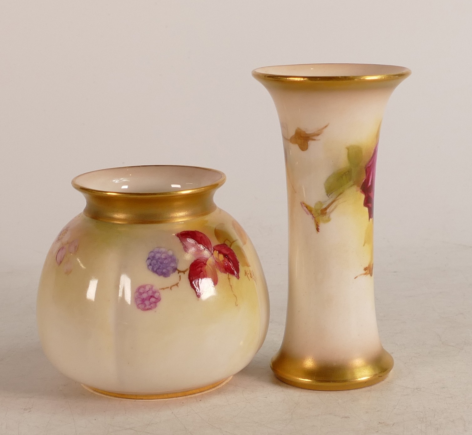 Royal Worcester vase decorated with autumnal fruit and leaves by Kitty Blake H158 together with a - Image 3 of 4