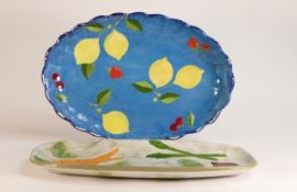 Two Frank Brookes USA Studio design serving bowls, dia of largest: vegetables 42cm lemons 41cm.