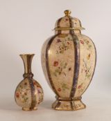 Carlton Blush ware temple jar with floral decoration together with a matching small bud vase, by