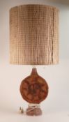 Bernard Rooke, Studio Pottery lamp base of circular form on pedestal base. Height incl. shade: 70cm
