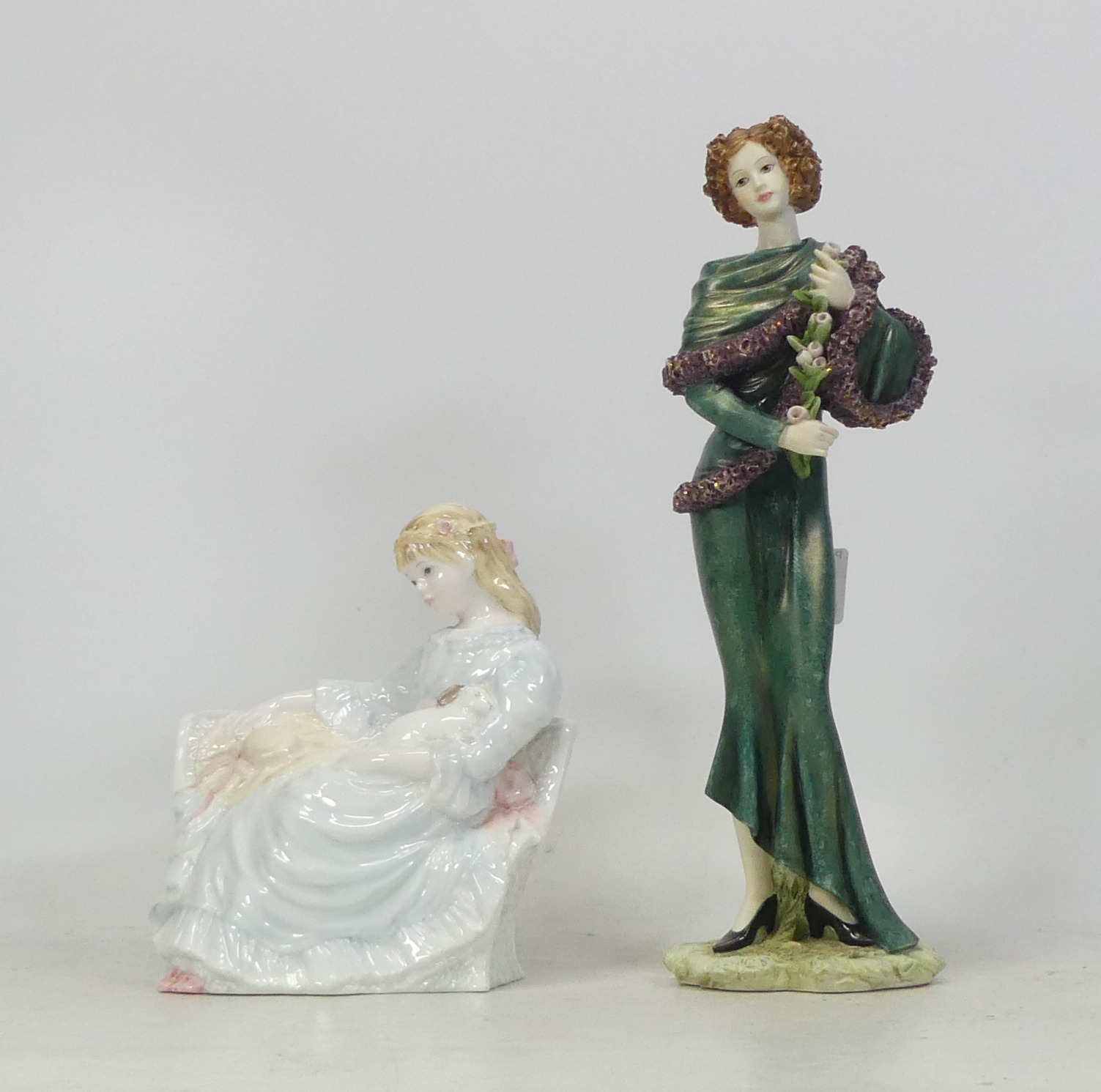 Two Lady Figures, Coalport Summer Daydream and resing figure The Regal Collection Emily (2)