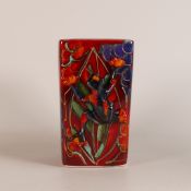 Anita Harris Treefrog on a square exotic Forest Flower vase, height 14cm, gold signed piece.