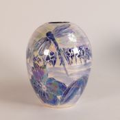 Anita Harris blue & white lustre Dragonfly Delta vase H15cm Gold signed piece.