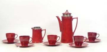 Royal Doulton, Flambe Silver Mounted part coffee set comprising coffee pot, milk jug, five cups