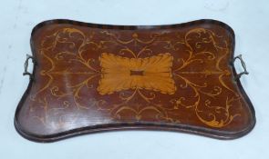 Edwardian Inlaid Marquetry Gallery Tray. Length: 67cm