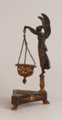 19th Century Neoclassical Bronze Incense Burner. Winged Victory holding a chained brazier stood atop