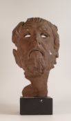 Cast Iron patinated face mask of Homer on square base.