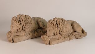 After Antonio Canova (1757-1822), Two models after the original Chatsworth Lions. Length: 30cm (2)