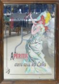 Vintage Dubonnet Advertising Mirror. Printed image of a merry lady enjoying her Dubonnet. Size incl.