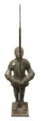 Cast Patinated Fireside Knight in Armour. Tarnishing noted. Height: 89cm