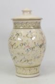 Isabella Pope, Studio Pottery Lidded Jar painted with Persian Inspired foliate design. Pope was a