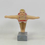 20th Century Bisque Porcelain model of a female diver. losses to paintwork. Height: 18cm