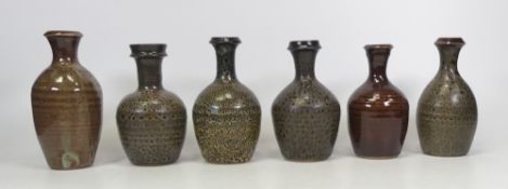 Isabella Pope, Six Studio Pottery Mottled Glaze Vases. Pope was a Master Potter and teacher who