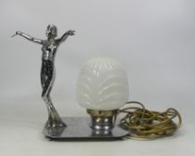Art Deco Chrome and Glass Figural Desk Lamp. Engraved inscription 'Presented to Mr G Guy on his