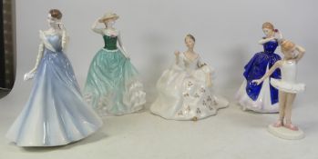Royal Doulton, Five Lady Figures Emily HN4093, Abigail HN4044, Laura HN3136, My Love HN2339 and