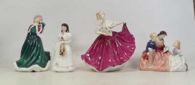 Royal Doulton, Four Figures Elaine HN3741, The Bedtime Story HN2059, First Performance HN3605 and