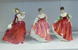 Royal Doulton Lady Figurines to include Fair Lady HN2835, Autumn Breezes HN1934, Fair Lady Red