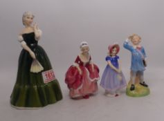 Royal Doulton figurines: Gillian HN3042, Little Boy Blue HN2062, Ivy HN1768 and Goody Two Shoes