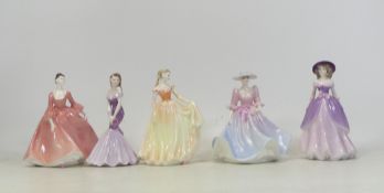 Coalport, Five Small Lady Figures Violet, True Love, The Garden Party, Tracy and Amanda (5)