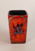 Anita Harris Tree Frog On A Square Vase Height 15cm (Floral Exotic Forest Scene) Gold Signed