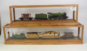 Two Hornby OO gauge diorama of 0-6-0 Tank LNER pulling rescue crane and other carriages and 4-6-0