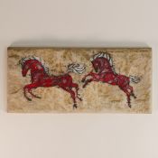 Hagen Renaker for Wade, a ceramic plaque modelled in the form of a primitive image of two horses