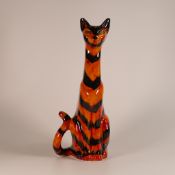 Anita Harris extra large Cleopatra Tiger Stripe Cat, green eyes, H. 38cm gold signed.