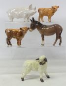 Beswick Selection of animals to include Pig CH Wall Boy 53, Two Highland Calves 1827D (two different