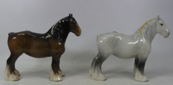 Beswick, Shire Horses 818 in Grey and Brown Gloss (2)(