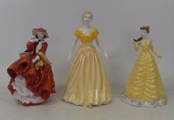 Royal Doulton, Three Lady figures Top O The Hill HN4778, Happy Birthday 2004 HN4528 and Belle DP3 (