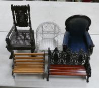 A Selection of collectors dolls Chairs to include:- Upholstered Arm Chair, White Rattan Chair,
