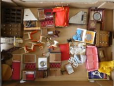 A collection of Doll's house furniture from 70's & 80's to include Dresser, Bureau (sl damage), Fire